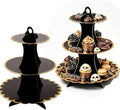 3‐Tier Black Gold Cardboard Cupcake Stand, Disposable Dessert Tower in 9INCH in Black-2PCS