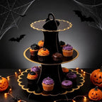3‐Tier Black Gold Cardboard Cupcake Stand, Disposable Dessert Tower in 9INCH in Black-2PCS, alternate view 2
