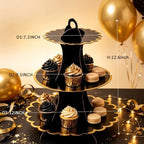 3‐Tier Black Gold Cardboard Cupcake Stand, Disposable Dessert Tower in 9INCH in Black-2PCS, alternate view 3