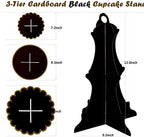 3‐Tier Black Gold Cardboard Cupcake Stand, Disposable Dessert Tower in 9INCH in Black-2PCS, alternate view 6