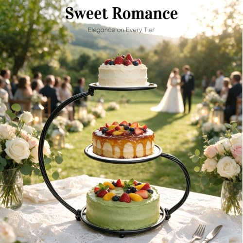 3-Tier Black Iron Cake Stand, Vintage Dessert Serving Tray Holder Cupcake Pastry Fruit Display Rack for Wedding, alternate
