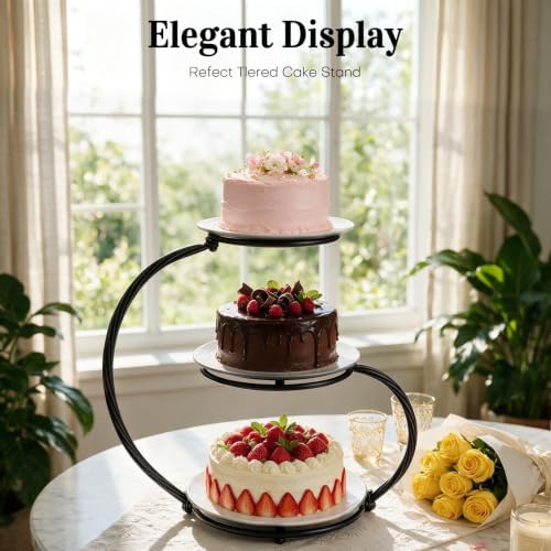 3-Tier Black Iron Cake Stand, Vintage Dessert Serving Tray Holder Cupcake Pastry Fruit Display Rack for Wedding, alternate