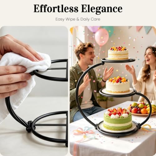 3-Tier Black Iron Cake Stand, Vintage Dessert Serving Tray Holder Cupcake Pastry Fruit Display Rack for Wedding, alternate