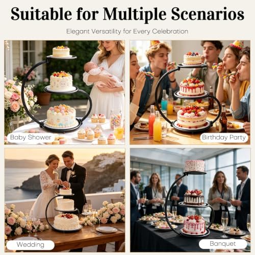 3-Tier Black Iron Cake Stand, Vintage Dessert Serving Tray Holder Cupcake Pastry Fruit Display Rack for Wedding, alternate