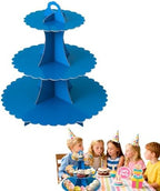 3 Tier Blue Cupcake Stand, Cupcake Stand Cardboard - Easy to Assemble& Reusable(Lace Blue) in Lace Blue