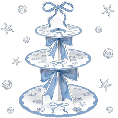 3 Tier Blue Ocean Cake Stand Blue Bow Birthday Party Decorations Bow Cake Stand Dessert Tower for Wedding Garden