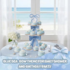 3 Tier Blue Ocean Cake Stand Blue Bow Birthday Party Decorations Bow Cake Stand Dessert Tower for Wedding Garden, alternate