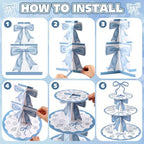 3 Tier Blue Ocean Cake Stand Blue Bow Birthday Party Decorations Bow Cake Stand Dessert Tower for Wedding Garden, alternate