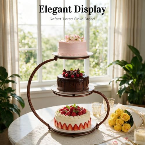 3-Tier bronze Iron Cake Stand, Vintage Dessert Serving Tray Holder Cupcake Pastry Fruit Display Rack for, alternate view 4