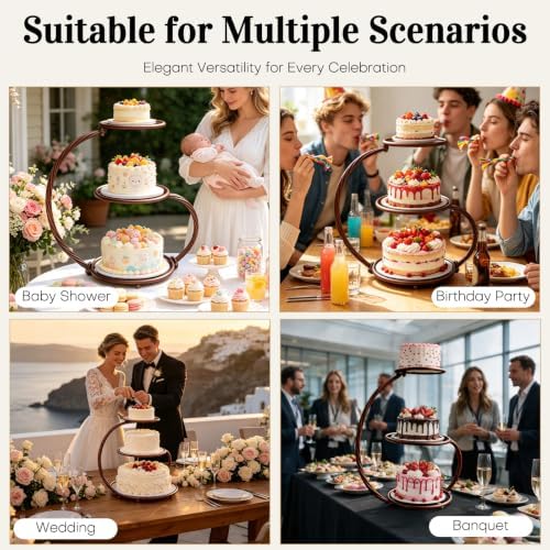 3-Tier bronze Iron Cake Stand, Vintage Dessert Serving Tray Holder Cupcake Pastry Fruit Display Rack for, alternate view 7