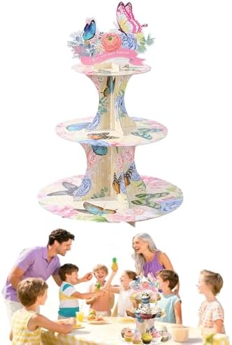3 Tier Butterfly Cupcake Stand - Easy to Assemble& Reusable(Butterfly) in Butterfly