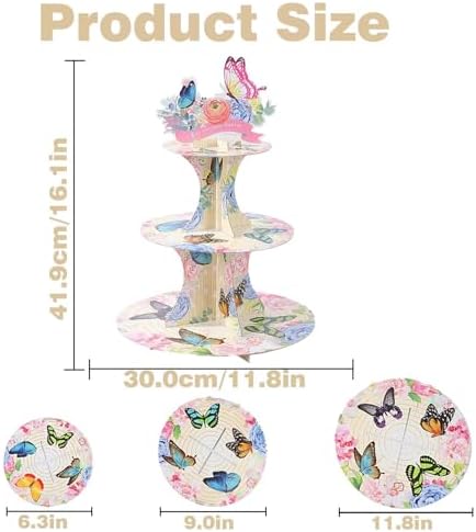 3 Tier Butterfly Cupcake Stand - Easy to Assemble& Reusable(Butterfly) in Butterfly, alternate view 3