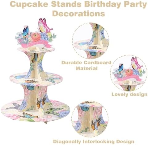 3 Tier Butterfly Cupcake Stand - Easy to Assemble& Reusable(Butterfly) in Butterfly, alternate view 4