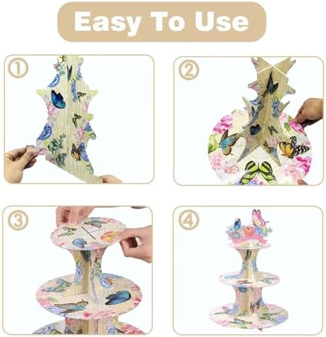 3 Tier Butterfly Cupcake Stand - Easy to Assemble& Reusable(Butterfly) in Butterfly, alternate view 5