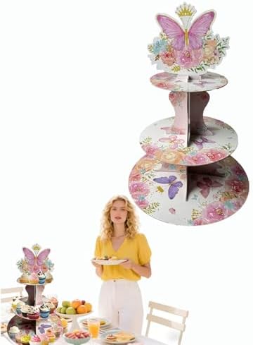 3 Tier Butterfly Cupcake Stand, Suitable for Butterfly Themes - Easy to Assemble& Reusable(4Butterfly) in