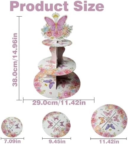 3 Tier Butterfly Cupcake Stand, Suitable for Butterfly Themes - Easy to Assemble& Reusable(4Butterfly) in, alternate view 2