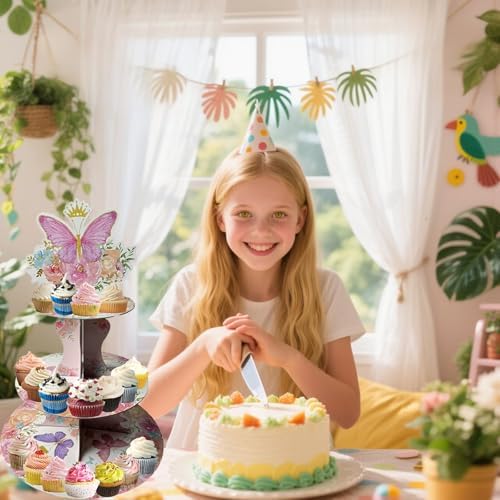 3 Tier Butterfly Cupcake Stand, Suitable for Butterfly Themes - Easy to Assemble& Reusable(4Butterfly) in, alternate view 3