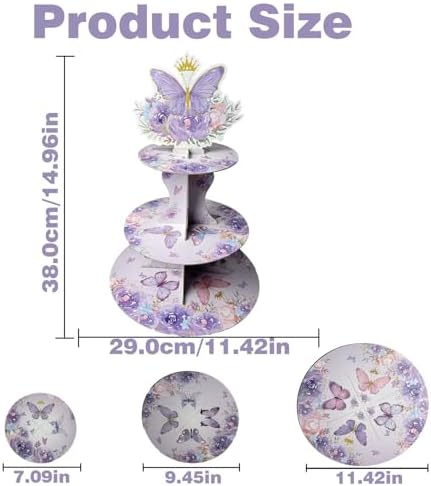 3 Tier Butterfly Cupcake Stand, Suitable for Butterfly Themes - Easy to Assemble& Reusable(5Butterfly) in, alternate view 3