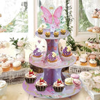 3-Tier Butterfly Round Cupcake Stand, Floral Theme Cardboard Cupcake Tower, Dessert Cup Cake Stand Tower for, alternate view