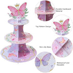 3-Tier Butterfly Round Cupcake Stand, Floral Theme Cardboard Cupcake Tower, Dessert Cup Cake Stand Tower for, alternate view