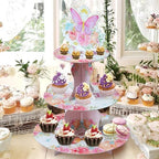 3-Tier Butterfly Round Cupcake Stand, Floral Theme Cardboard Cupcake Tower, Dessert Cup Cake Stand Tower for, alternate view