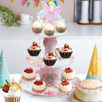 3-Tier Butterfly Round Cupcake Stand, Floral Theme Cardboard Cupcake Tower, Dessert Cup Cake Stand Tower for, alternate view