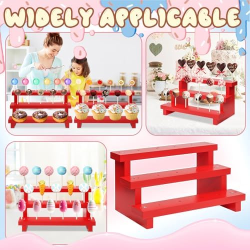 3 Tier Cake Pop Stand, 2 Pack Red 17 Hole Wood Lollipop Display Rack in Red-2P-17 Hole, alternate view 4