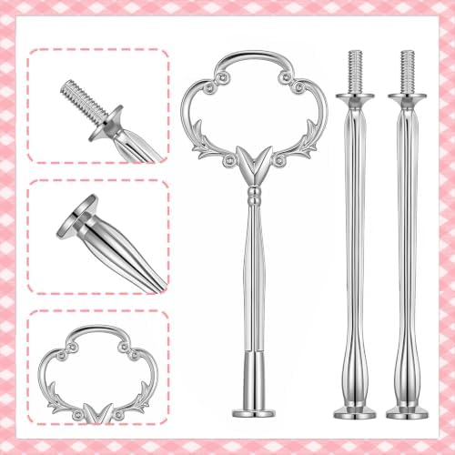 3 Tier Cake Stand Hardware Kit, Heavy Metal Tiered Tray Fittings in Silver, alternate view 4