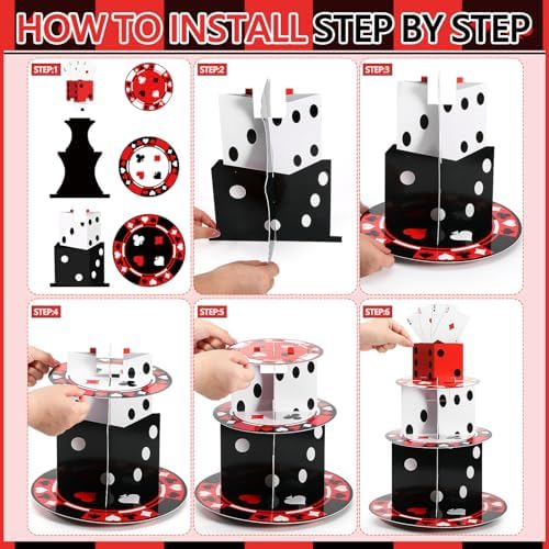 3 Tier Casino Birthday Party Decorations Casino Cupcake Stand in red, black, white, alternate view 5