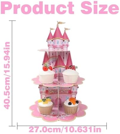 3 Tier Castle Stand, Cupcake Stand Cardboard - Easy to Assemble& Reusable(Pink Castle) in Pink Castle, alternate view 3