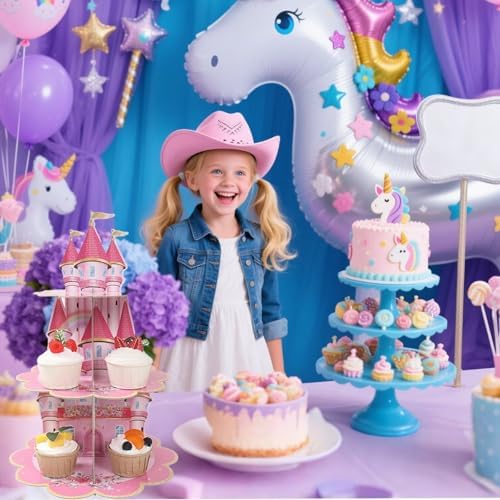 3 Tier Castle Stand, Cupcake Stand Cardboard - Easy to Assemble& Reusable(Pink Castle) in Pink Castle, alternate view 5
