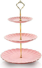 3 Tier Ceramic Cake Stand Wedding, Dessert Cupcake Stand for Tea Party Serving Platter (Pink) in Pink