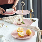 3 Tier Ceramic Cake Stand Wedding, Dessert Cupcake Stand for Tea Party Serving Platter (Pink) in Pink, alternate view 2