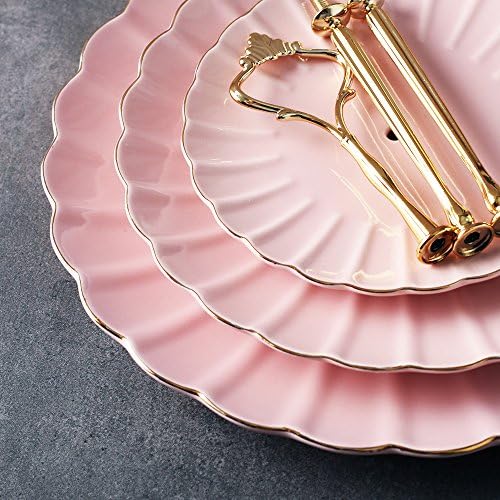 3 Tier Ceramic Cake Stand Wedding, Dessert Cupcake Stand for Tea Party Serving Platter (Pink) in Pink, alternate view 4