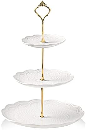 3 Tier Ceramic Cake Stand Wedding, Dessert Cupcake Stand for Tea Party Serving Platter(Rose White) in Rose White