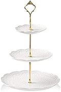 3 Tier Ceramic Cake Stand Wedding, Dessert Cupcake Stand for Tea Party Serving Platter(Rose White) in Rose White