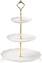 3 Tier Ceramic Cake Stand Wedding, Dessert Cupcake Stand for Tea Party Serving Platter(Rose White) in Rose White