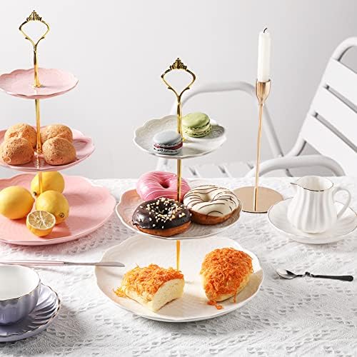 3 Tier Ceramic Cake Stand Wedding, Dessert Cupcake Stand for Tea Party Serving Platter(Rose White) in Rose White, alternate