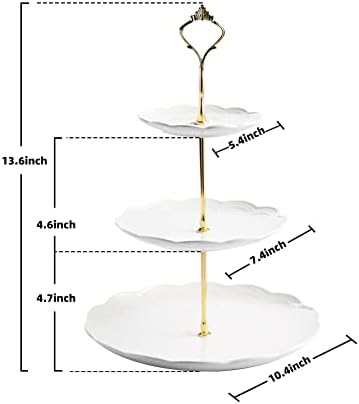 3 Tier Ceramic Cake Stand Wedding, Dessert Cupcake Stand for Tea Party Serving Platter(Rose White) in Rose White, alternate