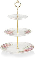 3 Tier Ceramic Cake Stand Wedding, Dessert Cupcake Stand for Tea Party Serving Platter (Rose Flower) in Rose