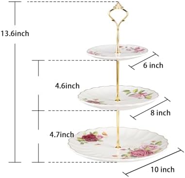 3 Tier Ceramic Cake Stand Wedding, Dessert Cupcake Stand for Tea Party Serving Platter (Rose Flower) in Rose, alternate view