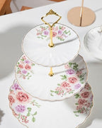 3 Tier Ceramic Cake Stand Wedding, Dessert Cupcake Stand for Tea Party Serving Platter (Rose Flower) in Rose, alternate view