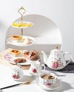 3 Tier Ceramic Cake Stand Wedding, Dessert Cupcake Stand for Tea Party Serving Platter (Rose Flower) in Rose, alternate view