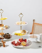 3 Tier Ceramic Cake Stand Wedding, Dessert Cupcake Stand for Tea Party Serving Platter (Fresh Flower) in Fresh, alternate