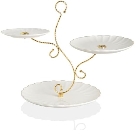 3 Tier Ceramic Cake Stand Wedding, Dessert Cupcake Stand for Tea Party Serving Platter (Bright White) in Bright
