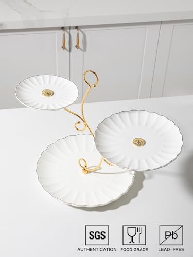3 Tier Ceramic Cake Stand Wedding, Dessert Cupcake Stand for Tea Party Serving Platter (Bright White) in Bright, alternate