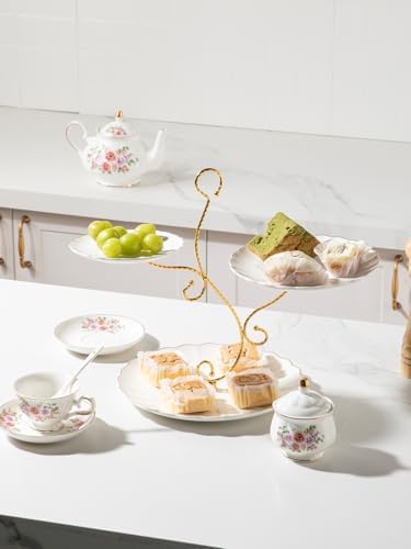 3 Tier Ceramic Cake Stand Wedding, Dessert Cupcake Stand for Tea Party Serving Platter (Bright White) in Bright, alternate