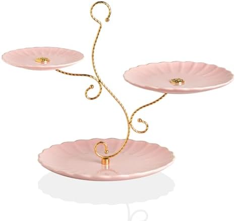 3 Tier Ceramic Cake Stand Wedding, Dessert Cupcake Stand for Tea Party Serving Platter (Milk Pink) in Milk Pink