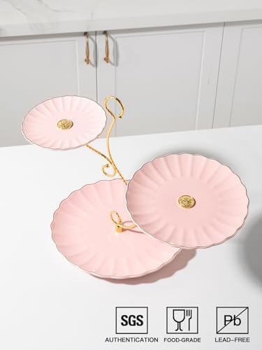 3 Tier Ceramic Cake Stand Wedding, Dessert Cupcake Stand for Tea Party Serving Platter (Milk Pink) in Milk Pink, alternate