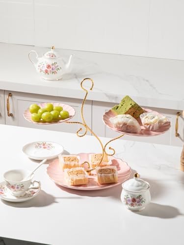 3 Tier Ceramic Cake Stand Wedding, Dessert Cupcake Stand for Tea Party Serving Platter (Milk Pink) in Milk Pink, alternate
